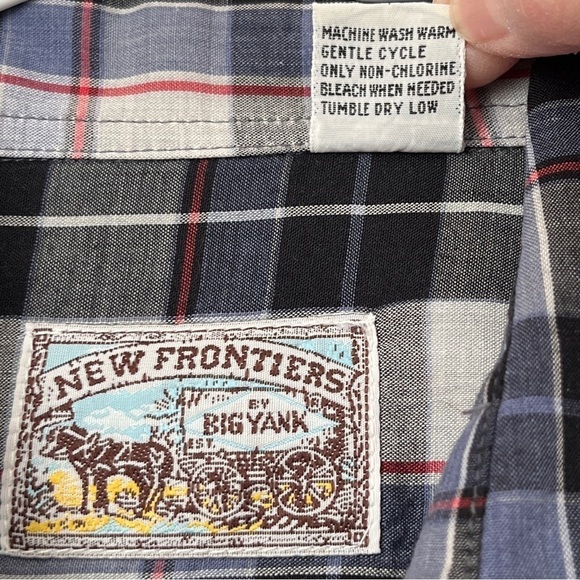 New Frontiers by Big Yank Country Western Plaid Shirt with Pearl Snap Buttons - Picture 8 of 12